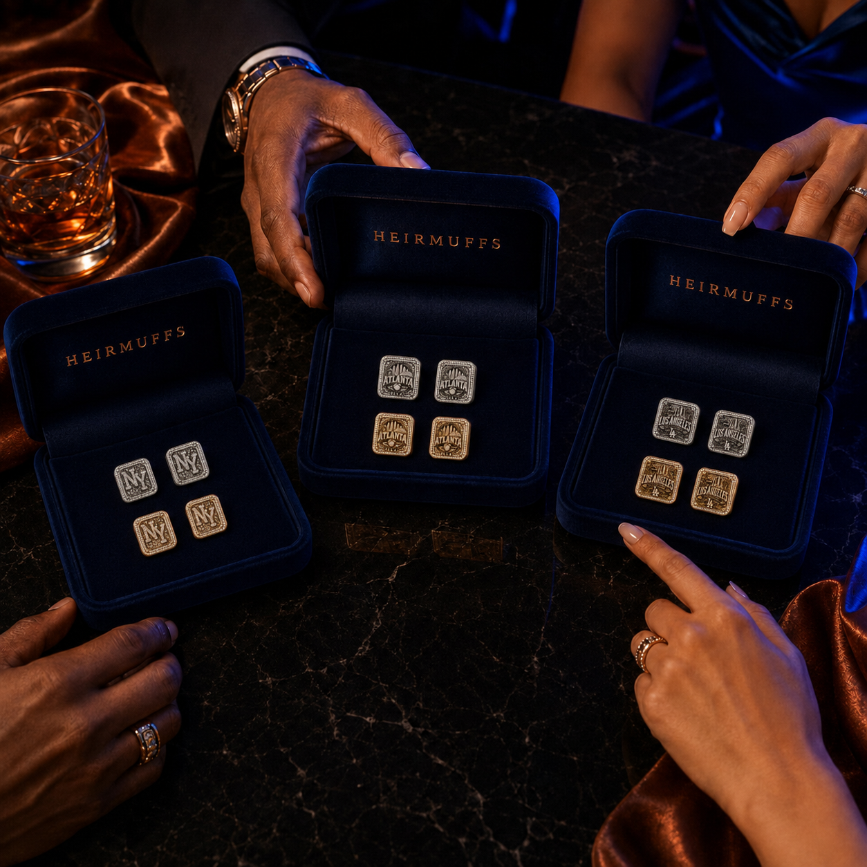 WHERE I'M FROM HEIRMUFFS collection featuring realistic-scale New York, Atlanta and Los Angeles earring fronts