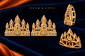 HEIRMUFFS™ Angkor Wat medium stud Front Set showing matching fronts, side profile and hollow receiver back.