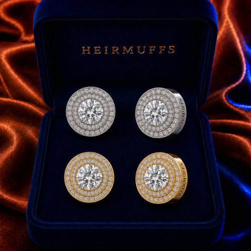 Double Halo Medium HEIRMUFFS Front Set in silver and gold
