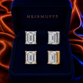 Emerald Cut 5mm HEIRMUFFS Front Set in silver and gold
