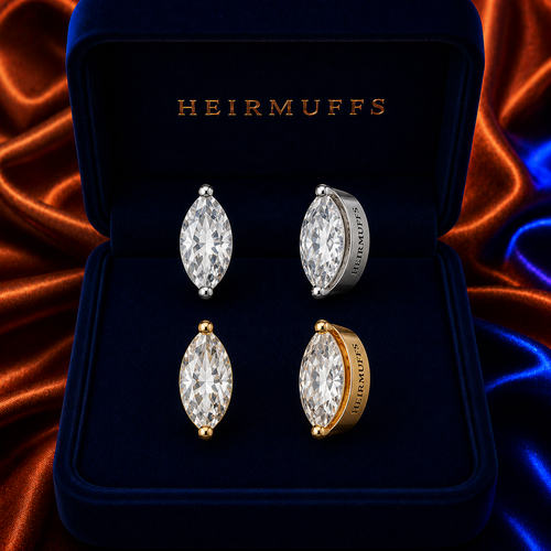 Marquise Cut 5mm HEIRMUFFS Front Set in silver and gold
