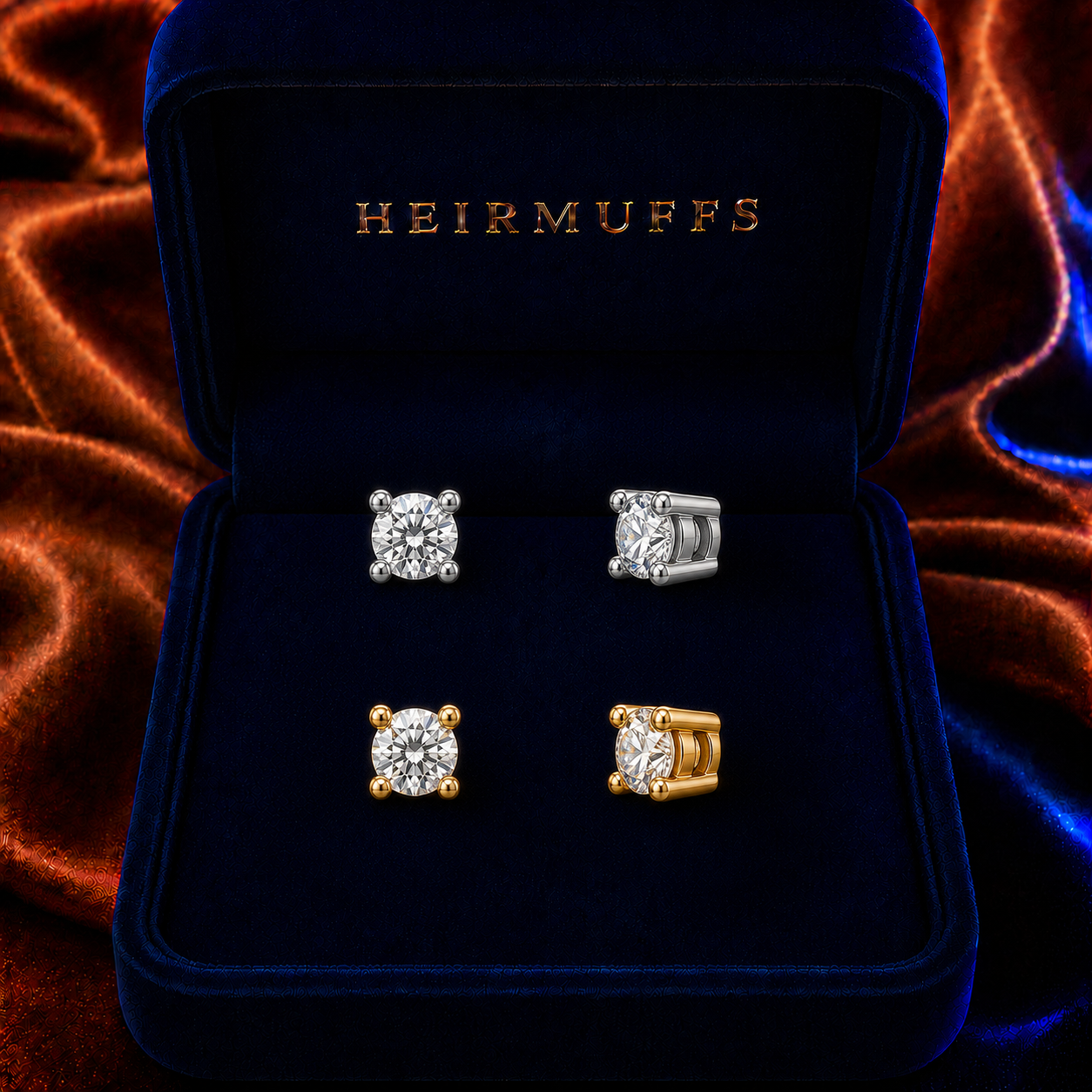 Small Round Stud 2 to 3mm HEIRMUFFS Front Set in silver and gold