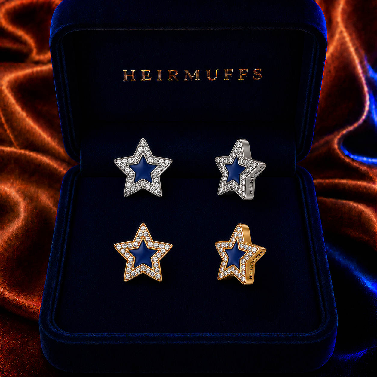 Star Stud Small HEIRMUFFS Front Set in silver and gold