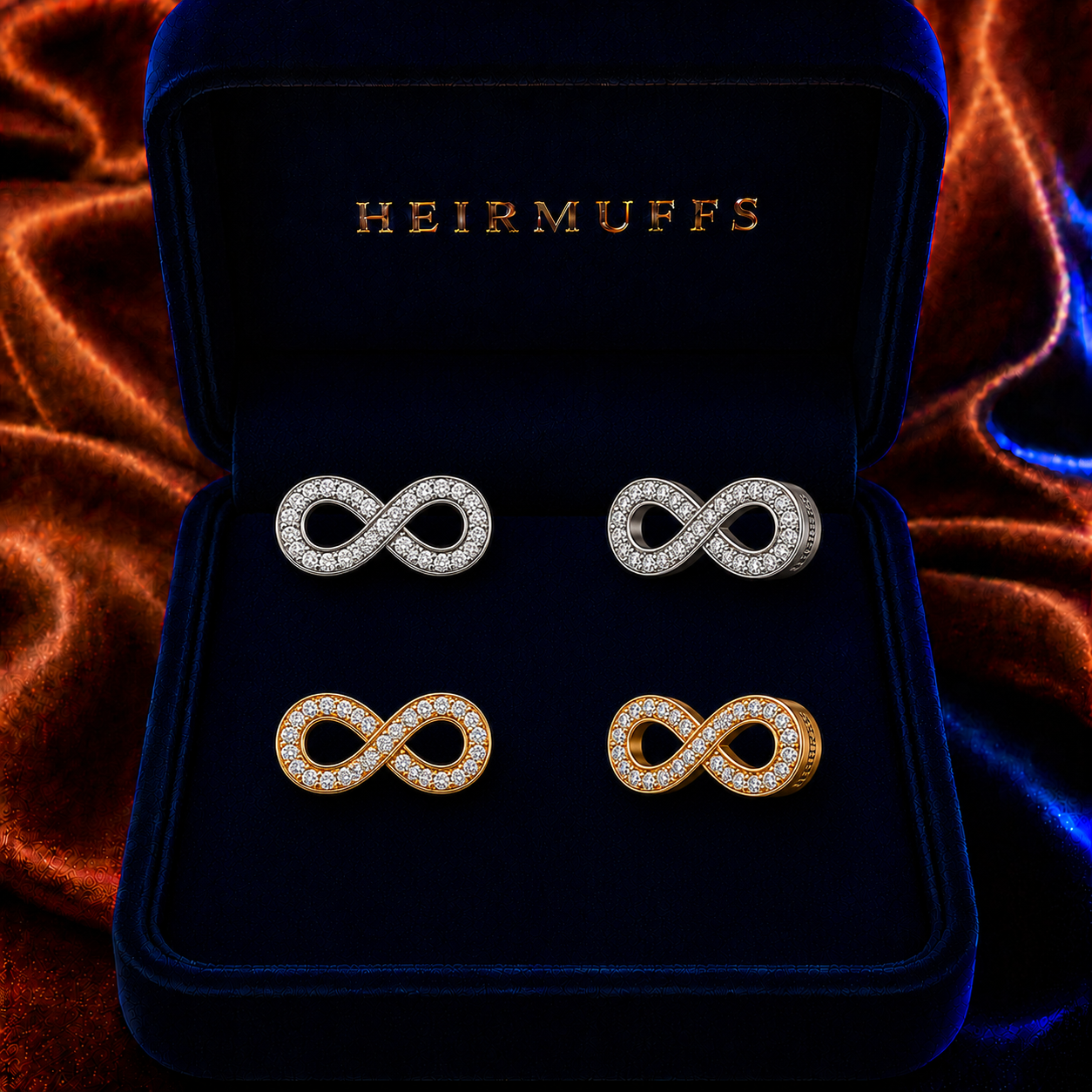 Infinity Symbol HEIRMUFFS Front Set in silver and gold