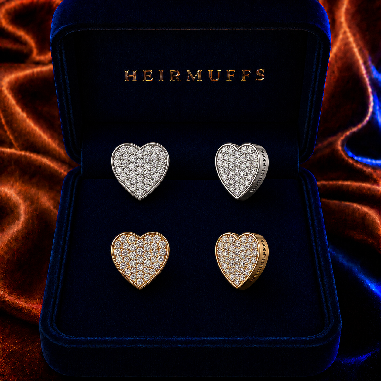 Pave Heart Medium HEIRMUFFS Front Set in silver and gold