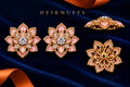HEIRMUFFS™ Open Lotus medium stud Front Set showing matching pink lotus fronts, side profile and hollow receiver back.