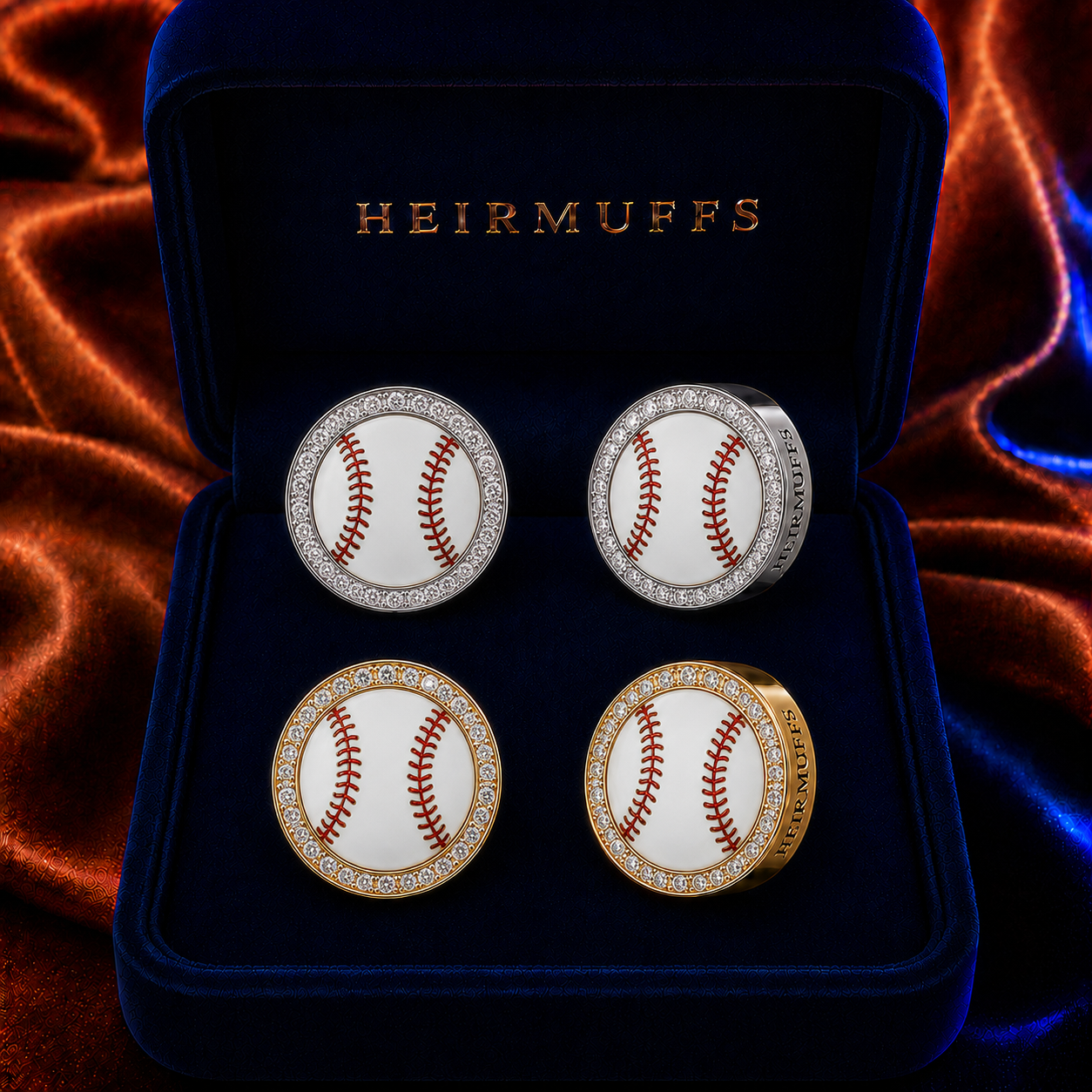 Baseball HEIRMUFFS Front Set in silver and gold