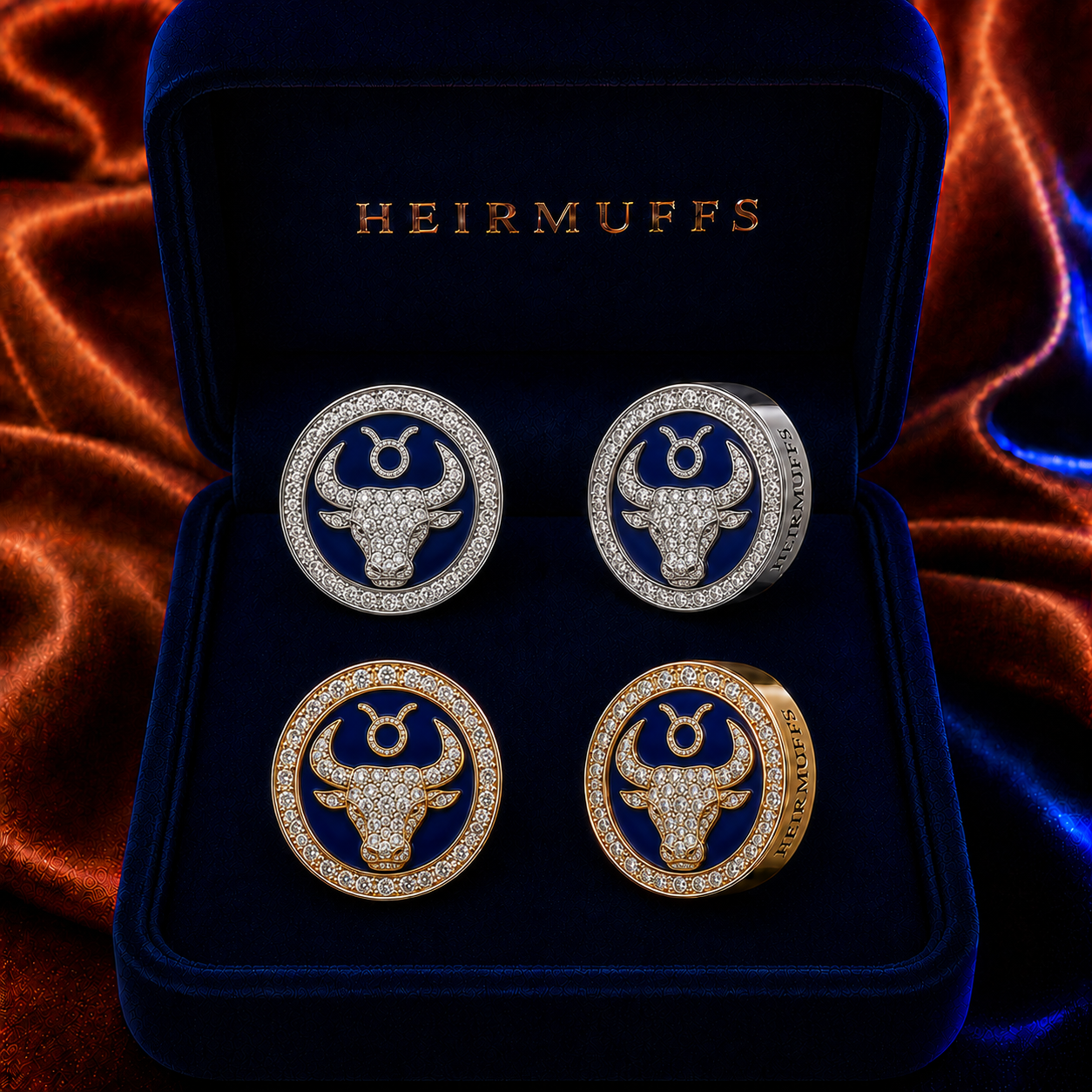 Taurus Zodiac HEIRMUFFS Front Set in silver and gold