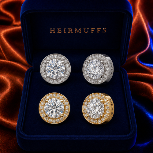 April Clear Diamond HEIRMUFFS Front Set in silver and gold