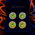 August Peridot Green HEIRMUFFS Front Set in silver and gold