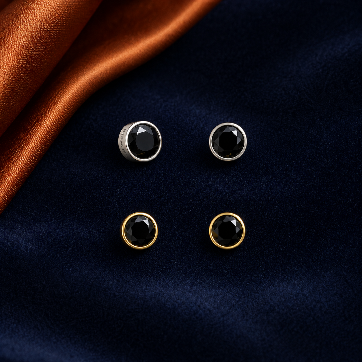 Black Stone Stud HEIRMUFFS Front Set
