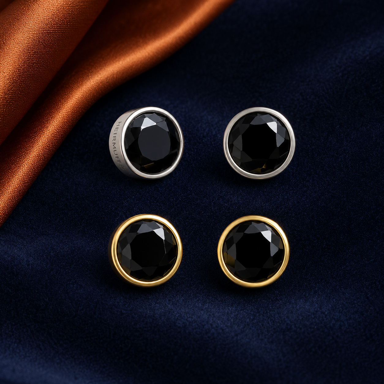 Black Stone Stud HEIRMUFFS Front Set