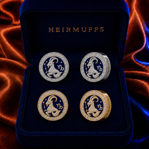 Capricorn Zodiac HEIRMUFFS Front Set in silver and gold
