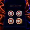 July Ruby Red HEIRMUFFS Front Set in silver and gold