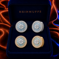 March Light Blue Aquamarine HEIRMUFFS Front Set in silver and gold