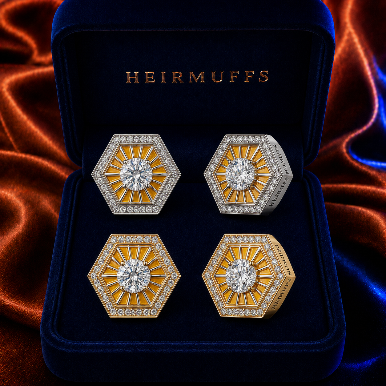 November Yellow Citrine HEIRMUFFS Front Set in silver and gold