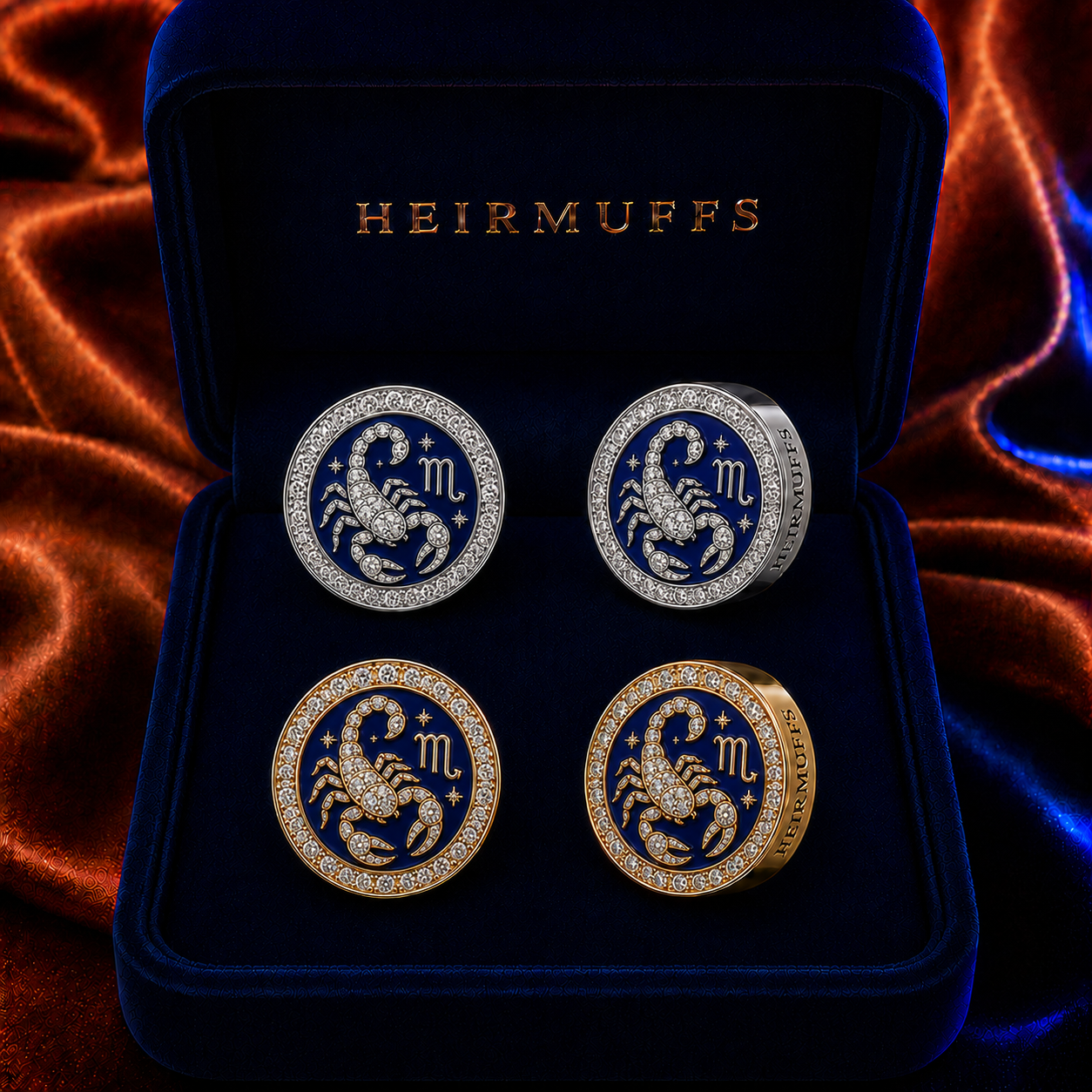 Scorpio Zodiac HEIRMUFFS Front Set in silver and gold